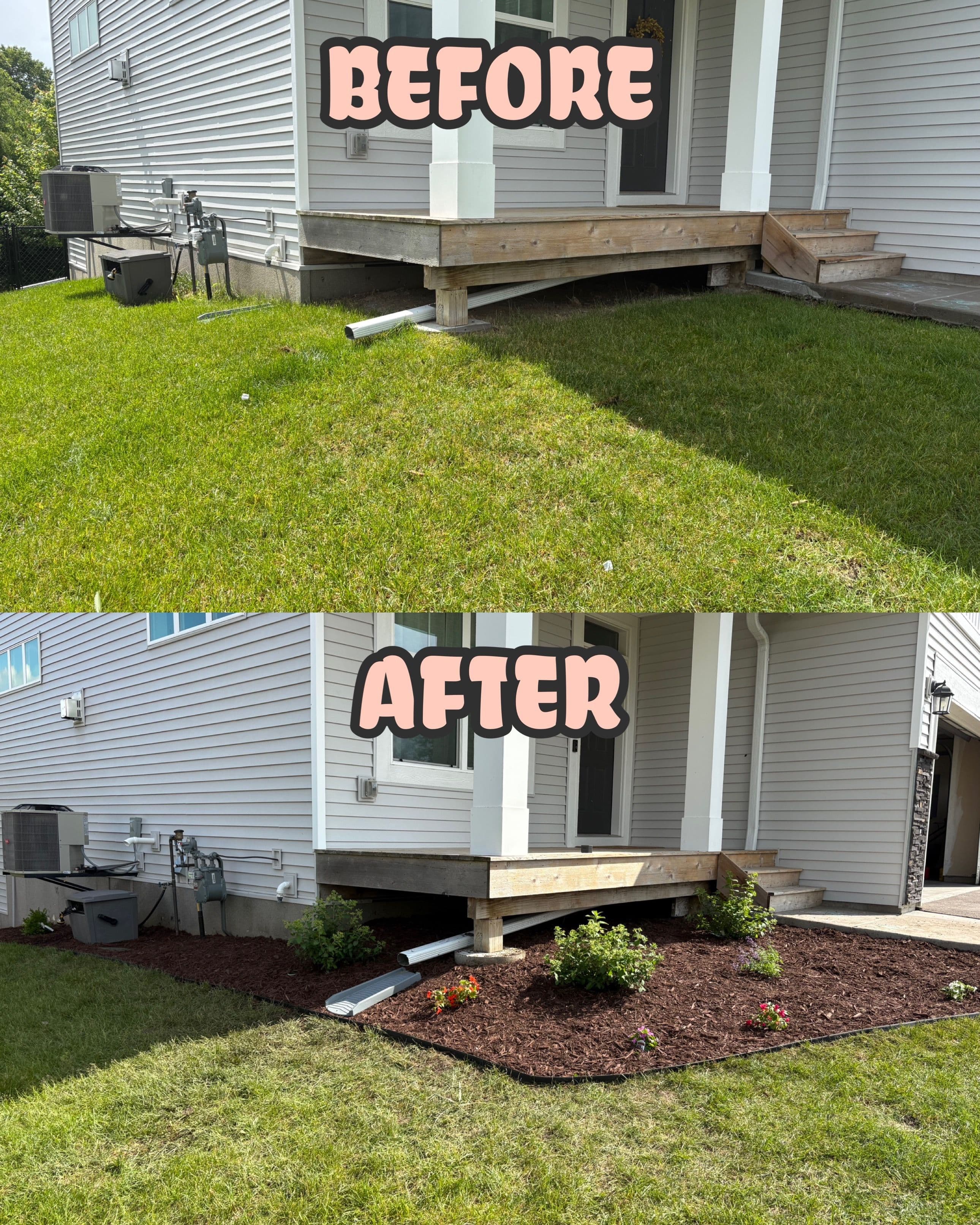 Project Plain Grass Strips Turned Into Clean Mulch Beds With Color image