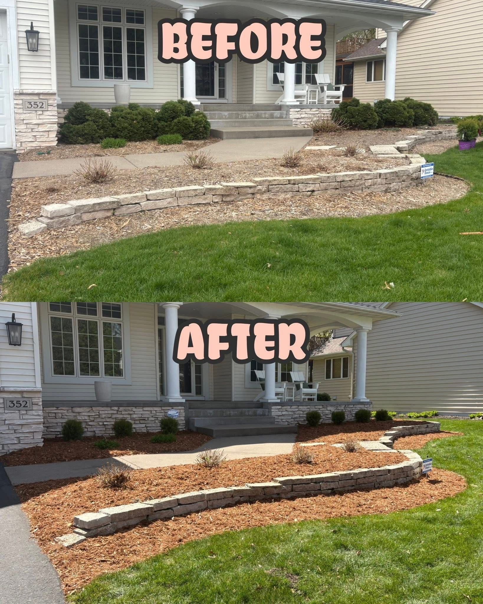 Front Yard Landscape Refresh With New Arborvitaes and Cedar Mulch image
