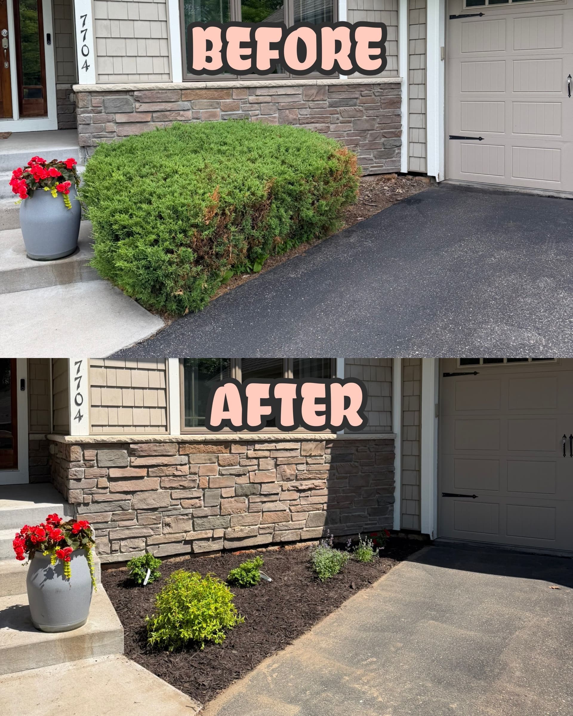 Gallery photos for Overgrown Shrub Removal and Fresh Landscape Bed Cleanup: Image #1
