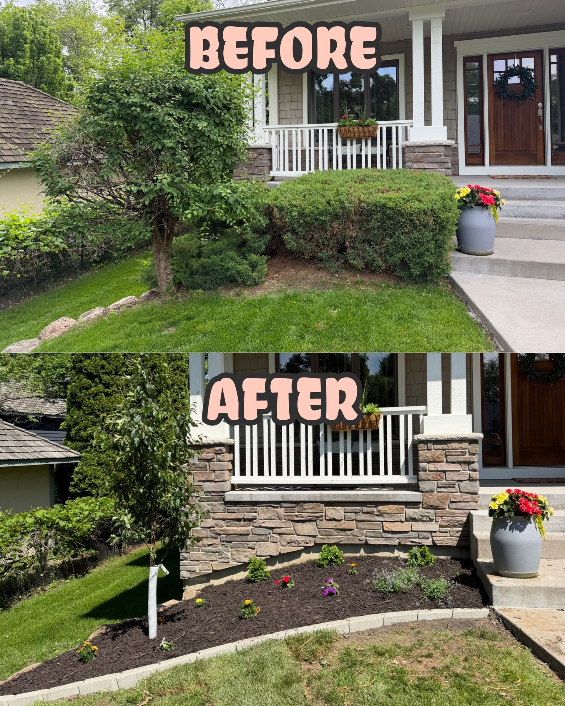 Overgrown Shrub Removal and Fresh Landscape Bed Cleanup image