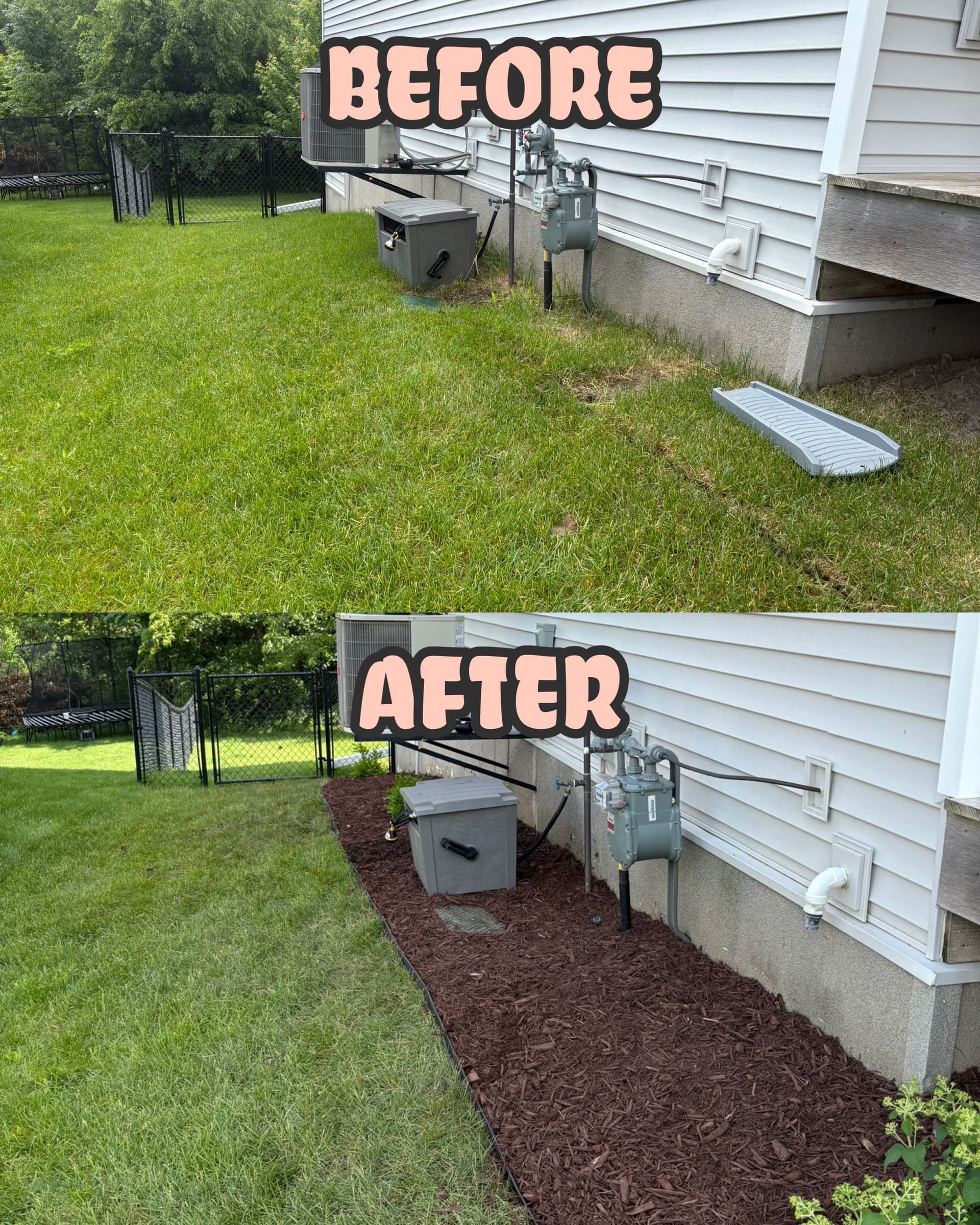 Gallery photos for Plain Grass Strips Turned Into Clean Mulch Beds With Color: Image #1